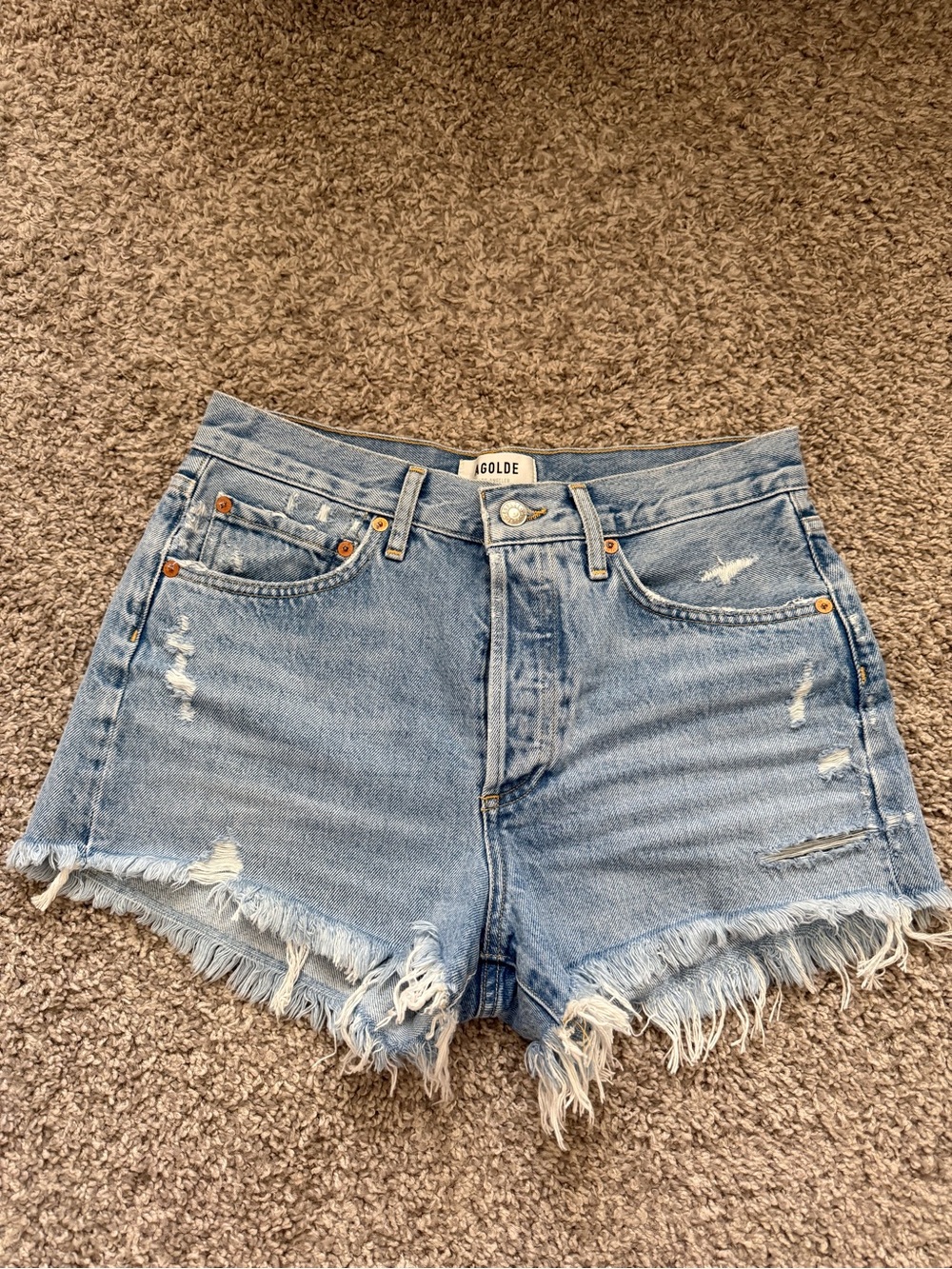 AGOLDE Parker Light Blue Distressed Denim Shorts